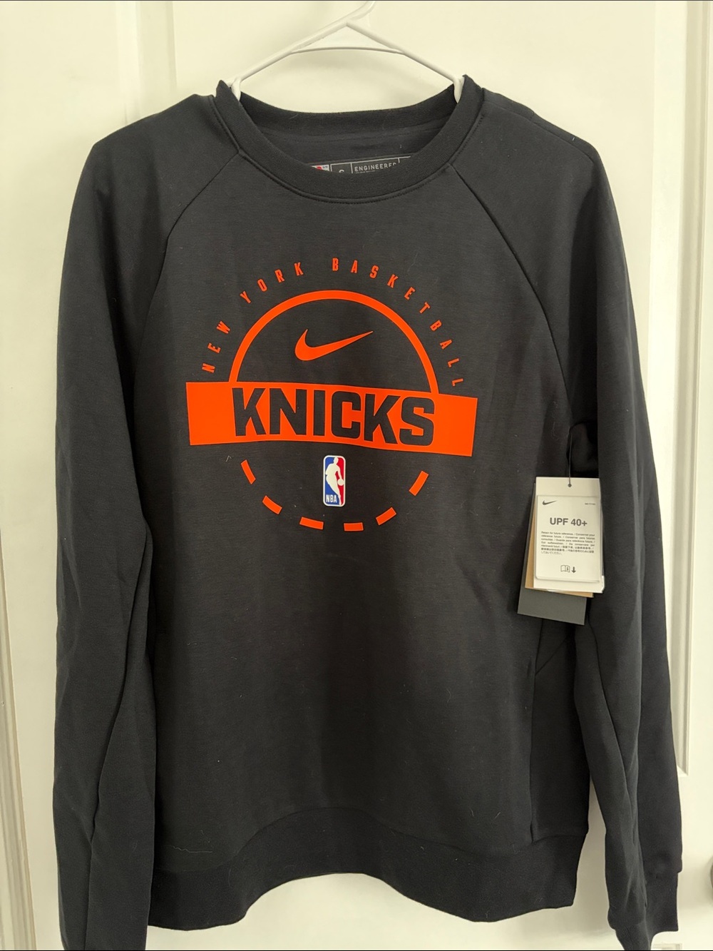 Nike Dri-Fit Black Crewneck with Orange Knicks Logo